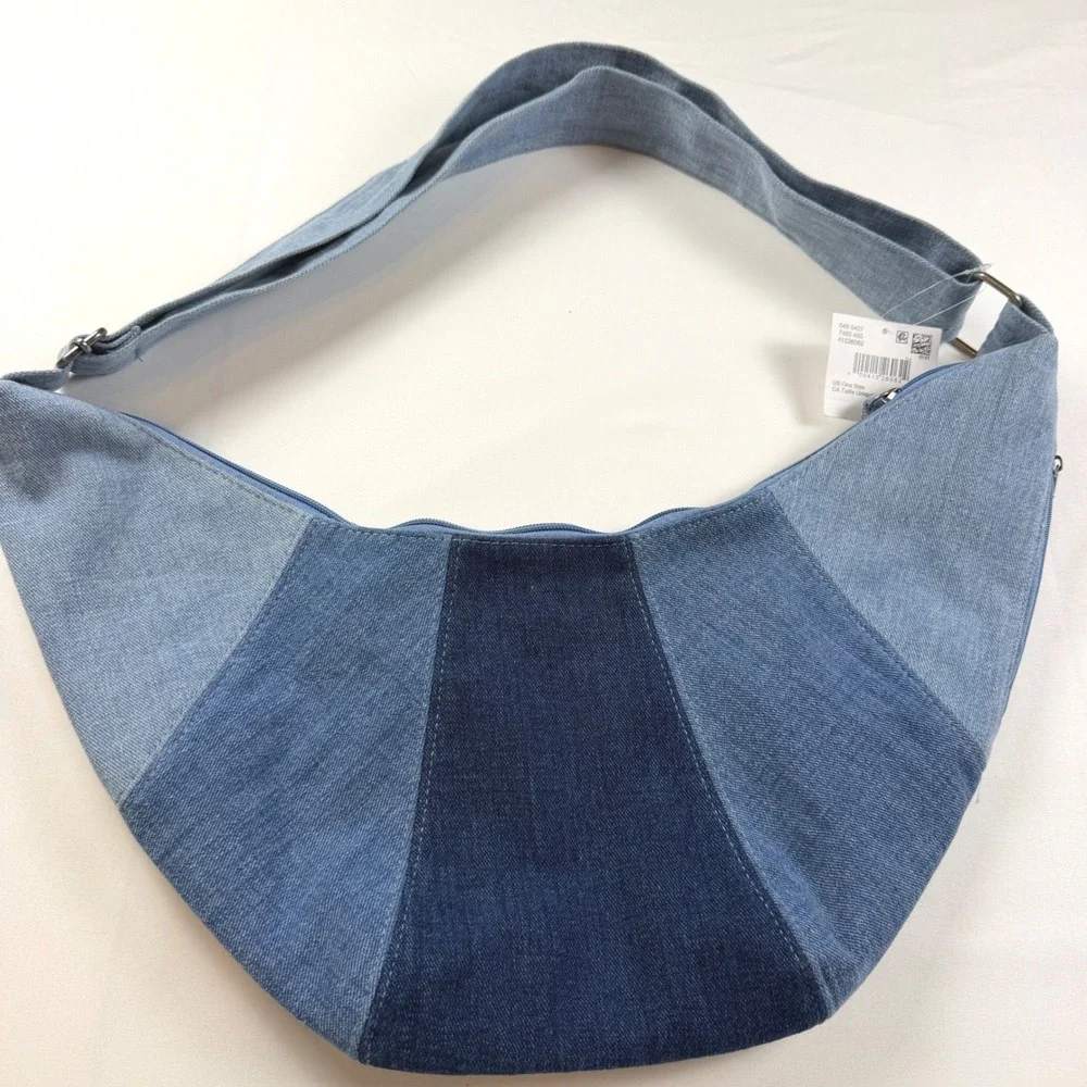 American Eagle Sling Bag Womens OS Blue Patchwork Denim Crescent Crossbody NWT